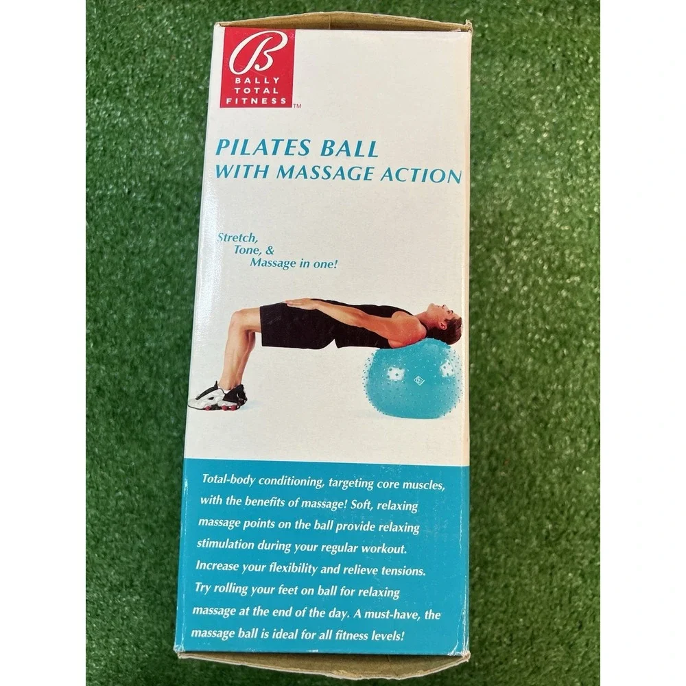 New Bally Total Fitness Pilates Ball W/ Massage Action 2‎ Way Pump Blue Yoga